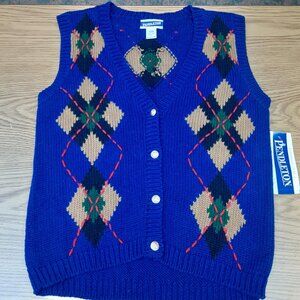VTG PENDLETON Knockabout Argyle Blue Sweater Vest Size Small Cotton Blend NWT